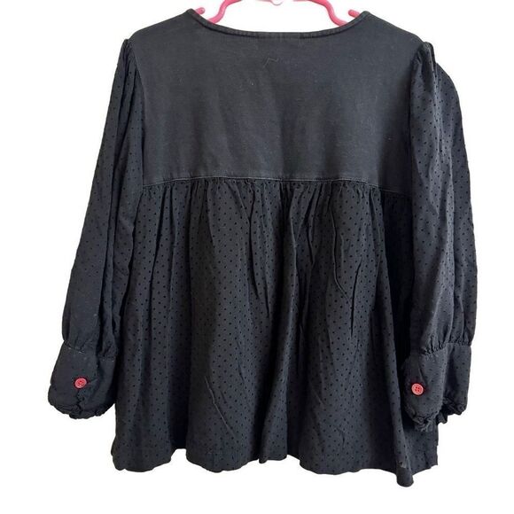 Hanna Andersson Black Swiss Dot Swing Top Red Pink Floral Embroidery Boho Size 8 - Picture 2 of 5